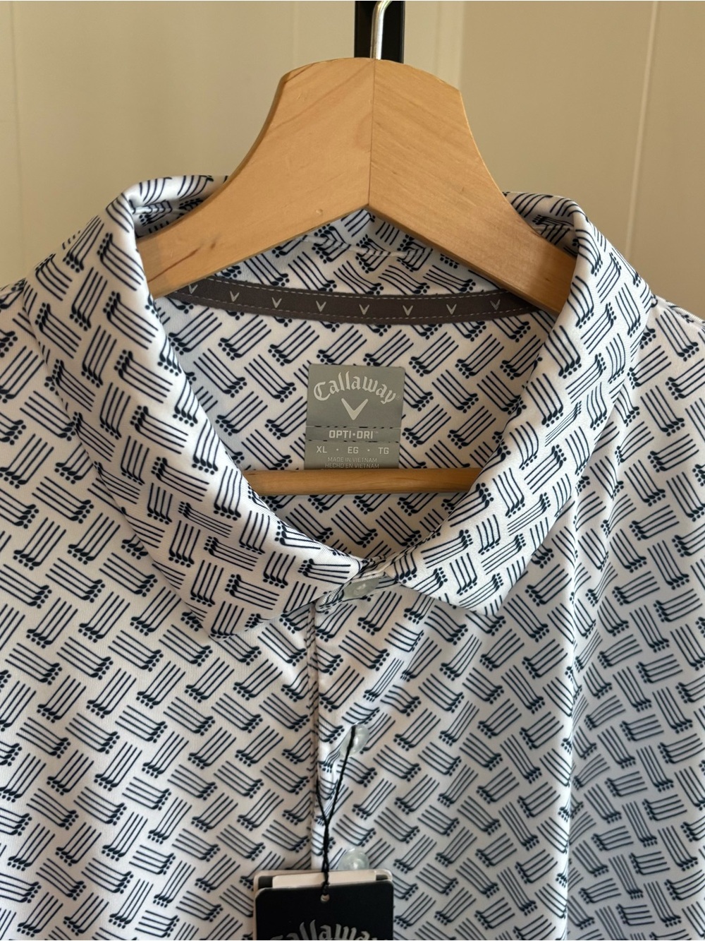 Callaway Opti-Dri Golf Polo White Navy Golf Club Print Mens XL NWT UPF 50